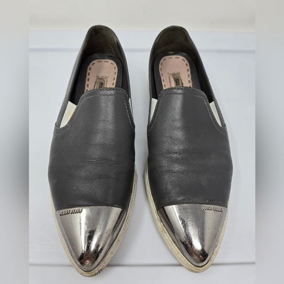 Miu Miu Metal Capped Toe Leather Sneakers Size 37 - Picture 5 of 14